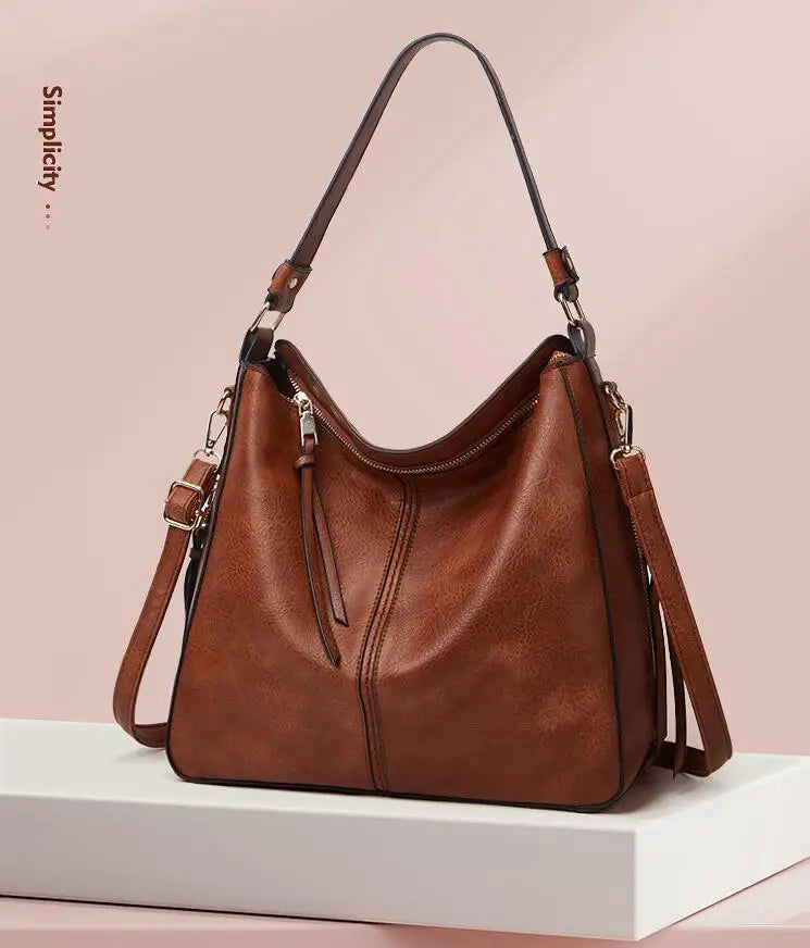 Hobo Bag Leather Women Handbags Female Leisure Shoulder Bags Fashion Purses Vintage Bolsas Large Capacity Tote Bag