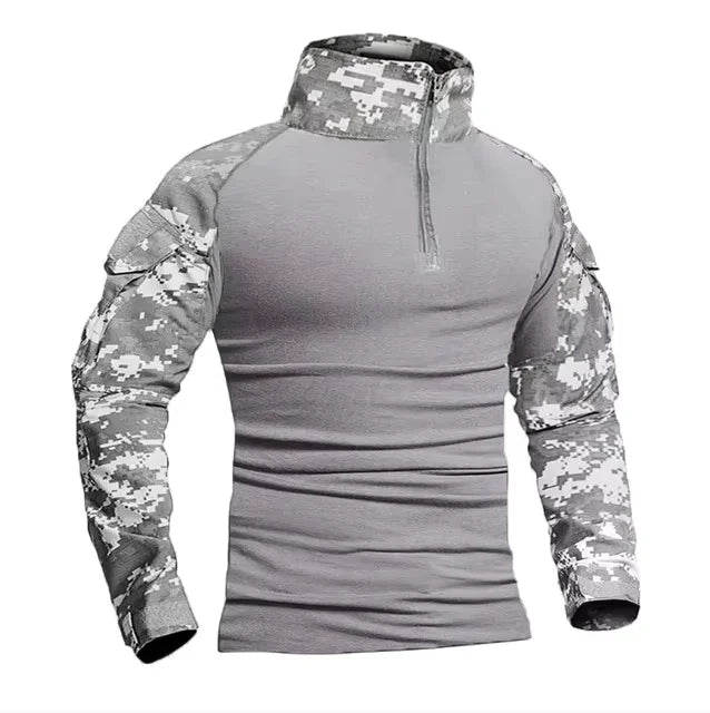 Men's Long Sleeve Combat Shirt Zipper Ripstop Cotton Tactical Shirts Navy Blue Camoufalge Airsoft T Shirts
