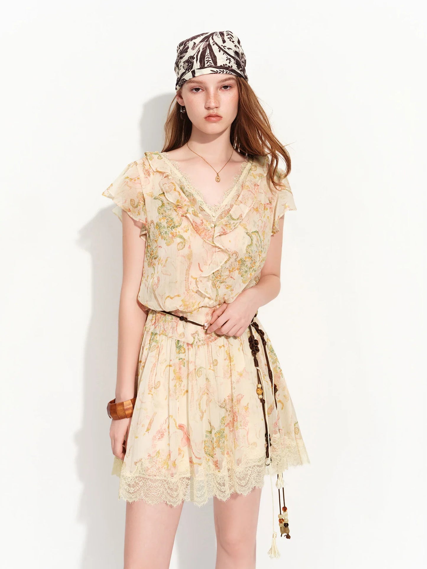 2026 Summer Women‘s Tiered Ruffle Lace Trim Chiffon Long Short Dress Flowy Smocked Maxi for French Romantic Coquette Style