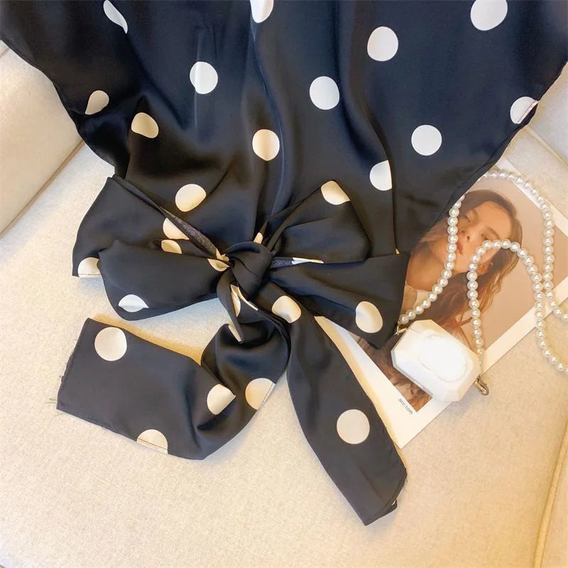 Sexy Cropped Dot Shirt Women Vintage Slim V Neck Short Sleeve Design Blouse French Retro Casual Bow Lace Up Summer Elegant Tops