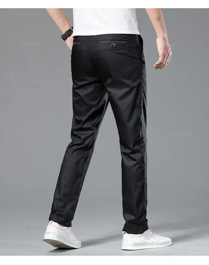 New Summer Cosy Soft Bamboo Fiber Straight Suit Pants Men Business Stretch Thin Navy Blue Casual Trousers Male Large Size 40 42