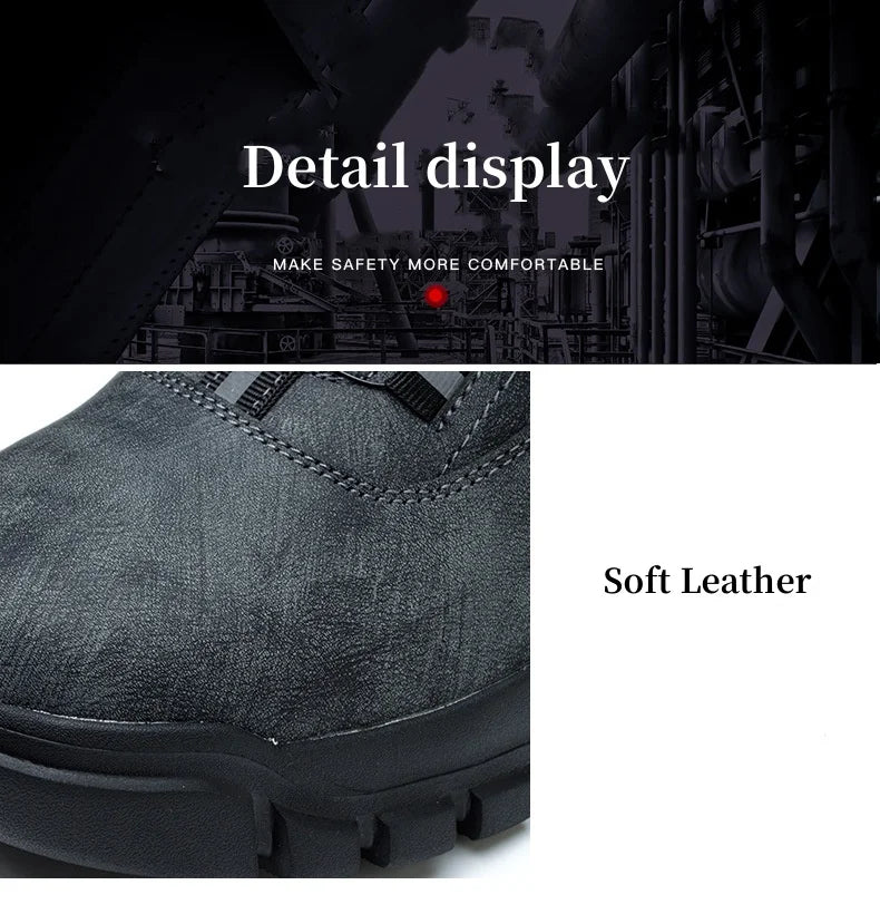 Work Shoes Men Anti-smashing Anti-puncture Safety Shoes Rotating Buttons Autumn Winter Protective Work Safety Boots