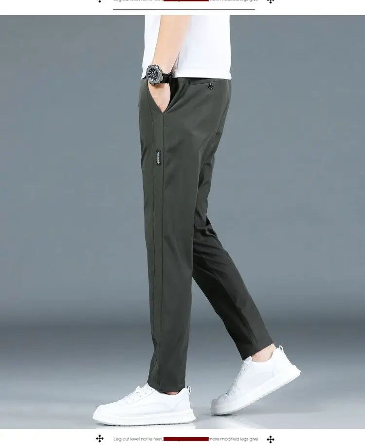 Ice silk men's pants 2026 summer new black gray thin business casual pants outdoor elastic breathable straight leg sports pants