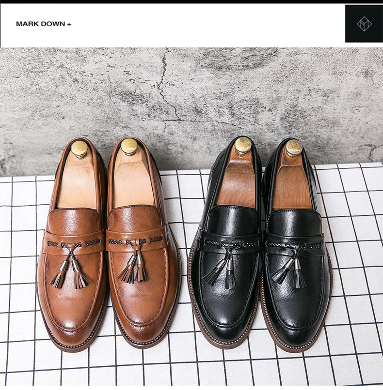 Pointed casual moccasins for men fringed slip-on men's shoes Beef soles bean boat shoes Fashion hair stylist fashion shoes