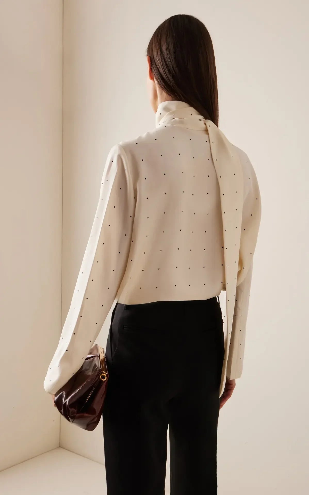 Polka Dot Printed Casual Shirt Women Satin Scarf Neck Elegant Long Sleeve Blouse 2026 New Autumn Lady Daily Street Chic Outwear