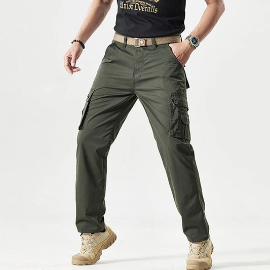 Autumn Work Pants Men Multi-pockets Cargo Trousers Casual Wear-resistant Workwear Spring Straight Pant Outdoor Hiking Trousers