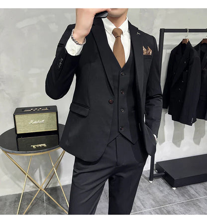 S-7XL Jacket Vest Pants Luxury Elasticity Boutique Fashion Men's Solid Color Casual Business Suit 3-piece Sets Groom Wedding
