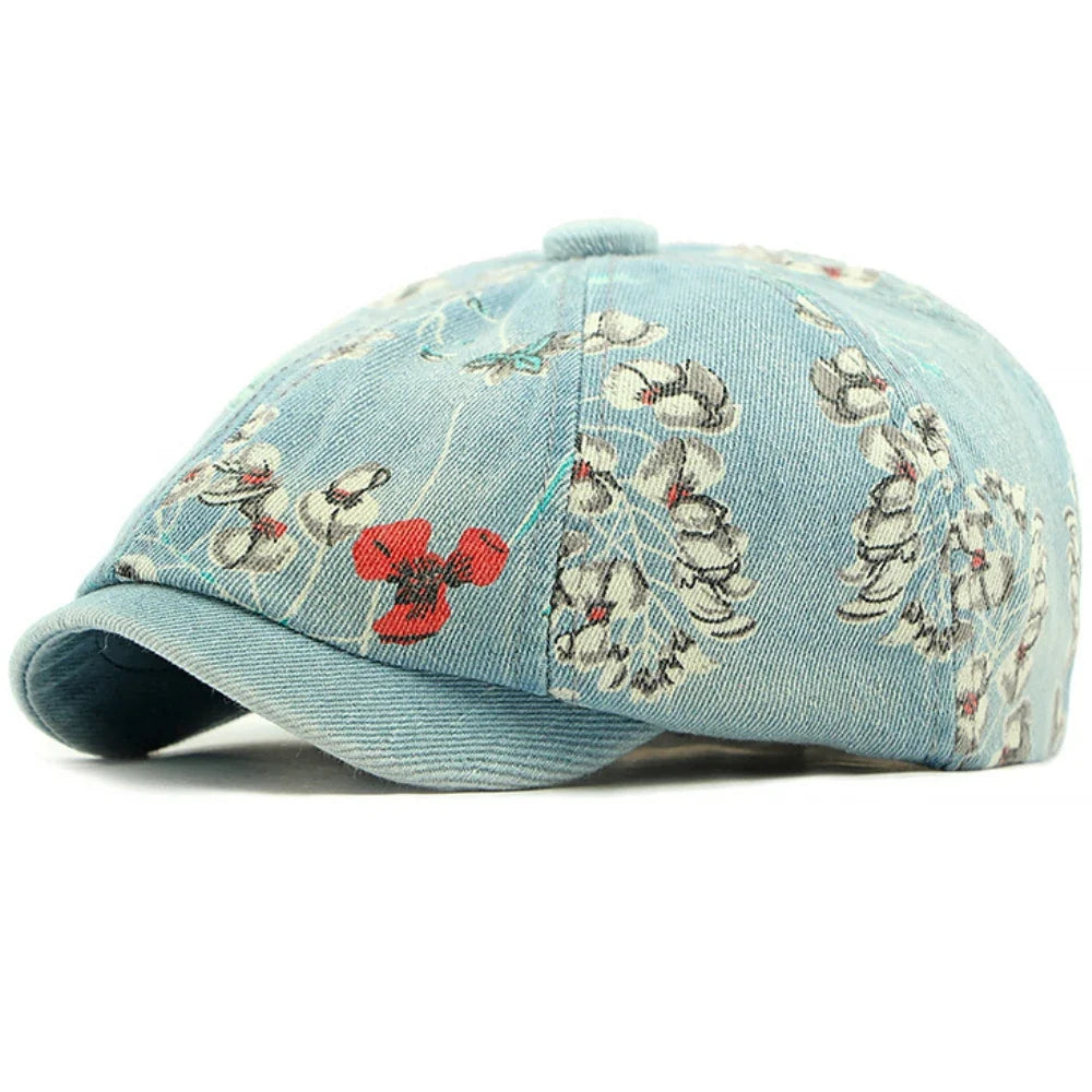 Beret Cap Spring Summer Autumn Men Women Cap Male Female Floral Artist Painter Beret Hat Denim Flat Cap Octagonal Berets