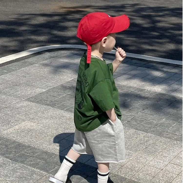 100% Cotton Boys Short Sleeve T-Shirt Korean Streetwear Style Loose Fit Casual Summer Baby Boy Basic Top Versatile Everyday Wear