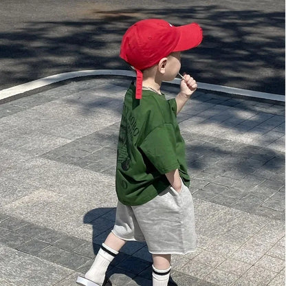 100% Cotton Boys Short Sleeve T-Shirt Korean Streetwear Style Loose Fit Casual Summer Baby Boy Basic Top Versatile Everyday Wear