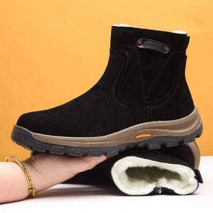 Men's sheepskin and wool integrated snow boots, real leather and fur, winter thick and warm boots slip resistance for Men's ﻿