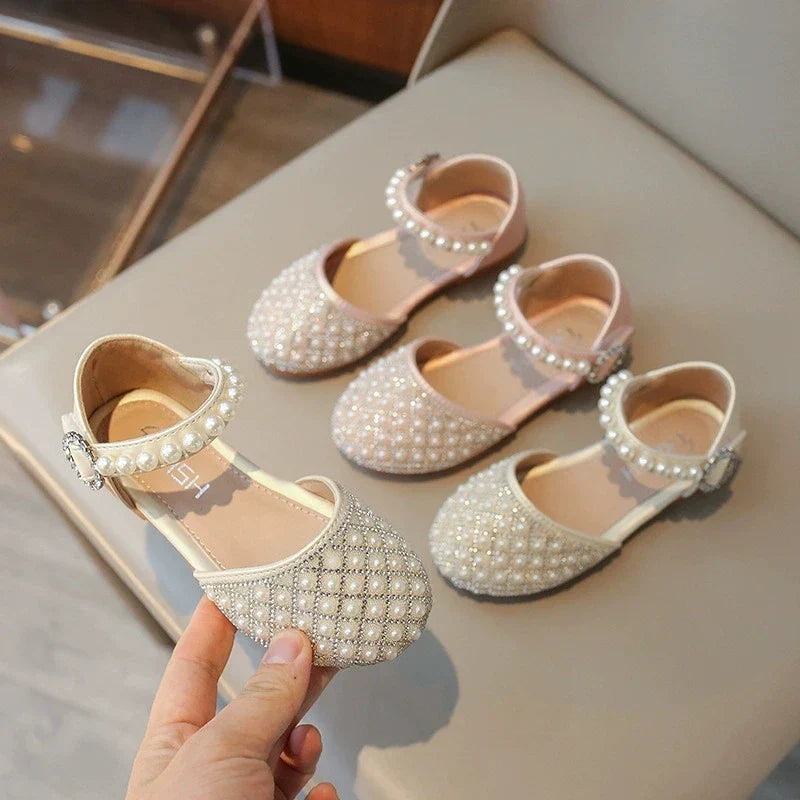 Girls Leather Shoes Spring Summer Kids Girls Princess Shoes Fahsion Pearl Diamond Sandals