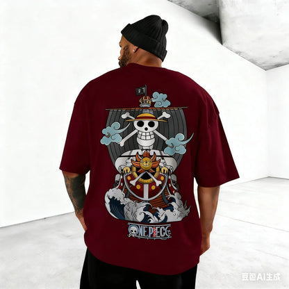 2026 Oversized Anime Men T-Shirt One Piece Luffy Streetwear Gym Workout Short Sleeves Graphic Tee Loose Casual Tops Summer Y2k