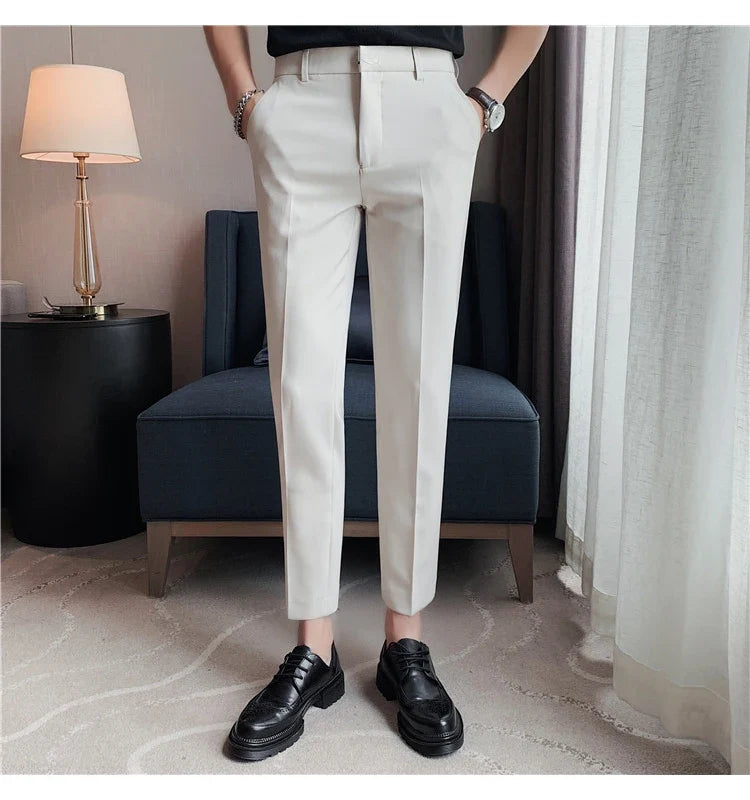 High Quality British Style Business Casual Pants Men's Spring Summer Solid Color Slim Fit Formal Wear Suit Pants Men Clothing