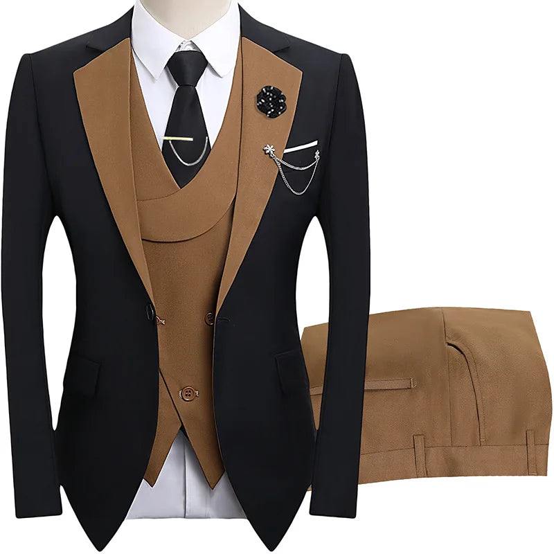2026 men's dark green three piece suit, (Chinese size) slim fit jacket with vest and pants, wedding party set.
