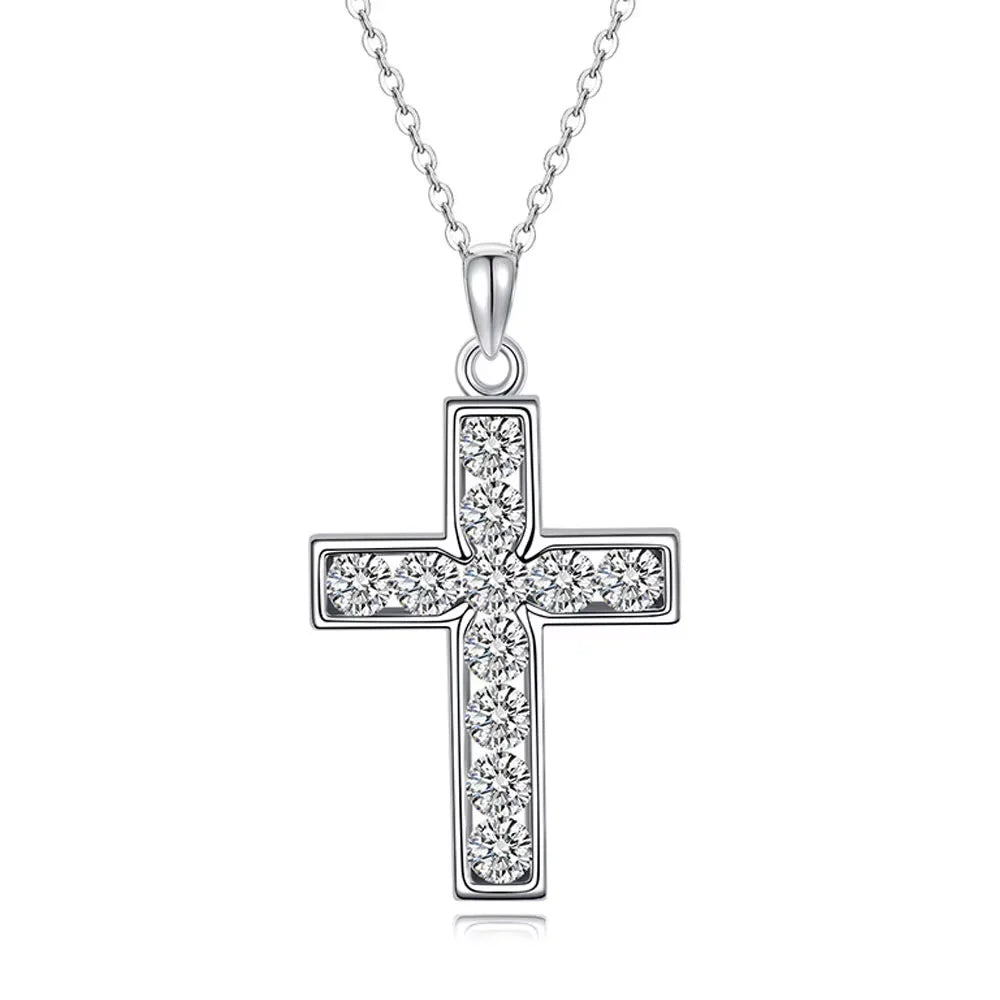 3.5mm Moissanite Cross Pendant Necklace Original s925 Sterling Sliver Plated 18k White Gold Fine Necklace for Women Man