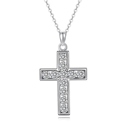 3.5mm Moissanite Cross Pendant Necklace Original s925 Sterling Sliver Plated 18k White Gold Fine Necklace for Women Man