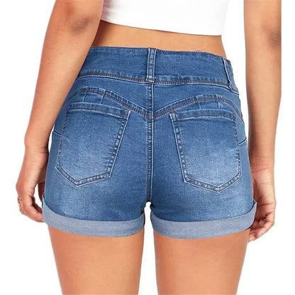 Women's New Summer Fashion Waistband Denim Stretch Fabric Shorts Casual Versatile Street Shorts