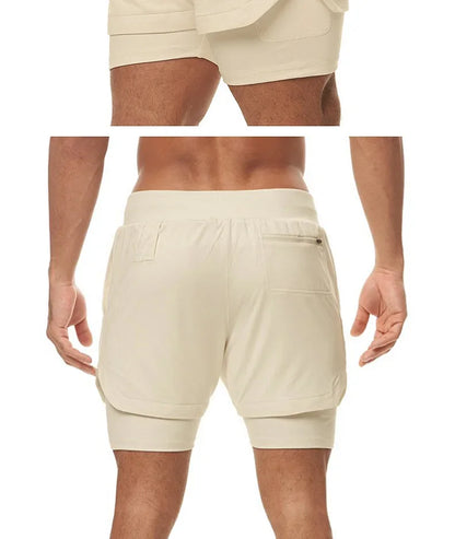 Men's 2 in 1 Double-deck Gym Shorts Quick Dry Summer Running Workout Shorts Zipper Pockets Slim Fit Fitness Training Short Pants