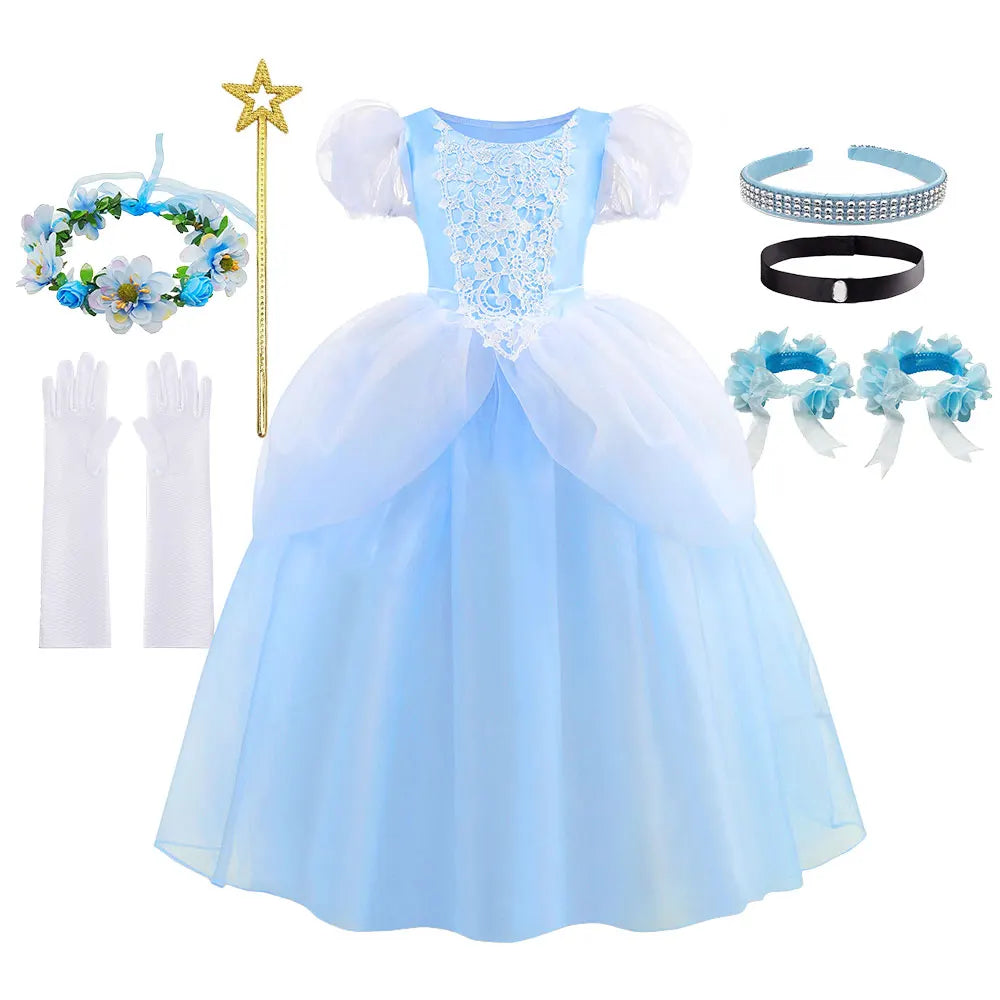 2026 Classic Cendrillon Costume Deluxe Lace Dress Birthday Party Role Play Princess Pretend Fairy Tale Grace Ball Gown for Kids