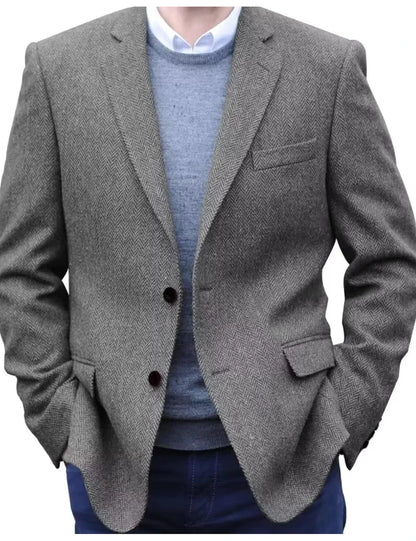 Premium Men's Suit Brown Blazer Prom Tuxedos Herringbone Tweed Single Breasted Formal Bussiness Jacket for Wedding（Only Coat）