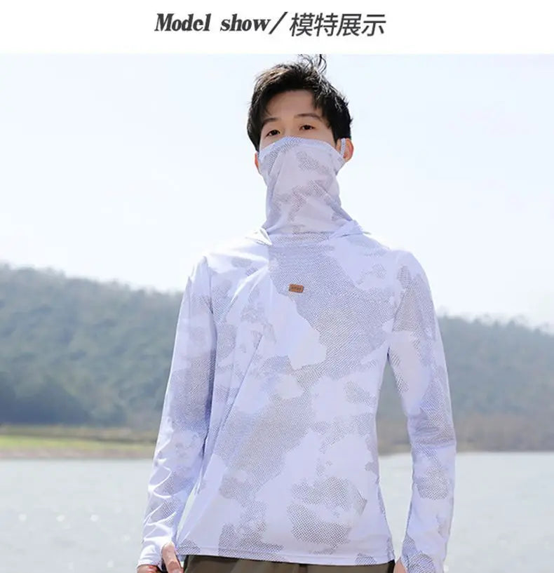 Mens UPF50+ T-Shirt Hoodie Tight Sports Casual Sun Protection T-Shirt Running Quick Dry Hoodie Sunscreen Fishing Men's Clothing