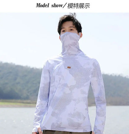 Mens UPF50+ T-Shirt Hoodie Tight Sports Casual Sun Protection T-Shirt Running Quick Dry Hoodie Sunscreen Fishing Men's Clothing