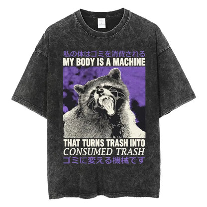 The Horrors Are Never Ending Yet I Remain Silly T-shirt Funny Japanese Style Frog Retro Washed T Shirt Men's Oversized Tees Tops