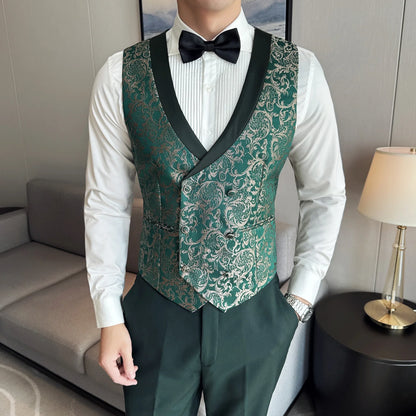 Spring 2025 Men's British Style Business Casual Three-Piece Suit Vest Trousers High-Density Jacquard Wedding Dress