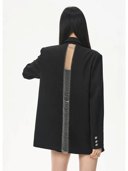 Women's Black Hollow Out Blazer Oversized Designer Suit Jacket Loose Fit Casual Office Blazer Fashion Coat Elegant Streetwear
