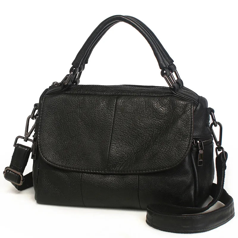 Women Natural Leather Handbags Female Bag High Quality Solid Color Zipper Shoulder Crossbody Bag Cowhide Tote Top-Handle Bags
