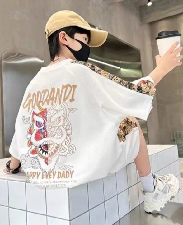 Plus Size Children's Clothing Boys From 4 T-shirts 7 12 Years Baby Summer Clothes Kids Boy Suit 2025 Top Outdoor Korean T-shirt