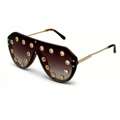 Trendy y2k Oversized One-piece Sunglasses Women Luxury Metal Rivet Party Cool Big Frame Shades UV400 Beach Club Streetwear