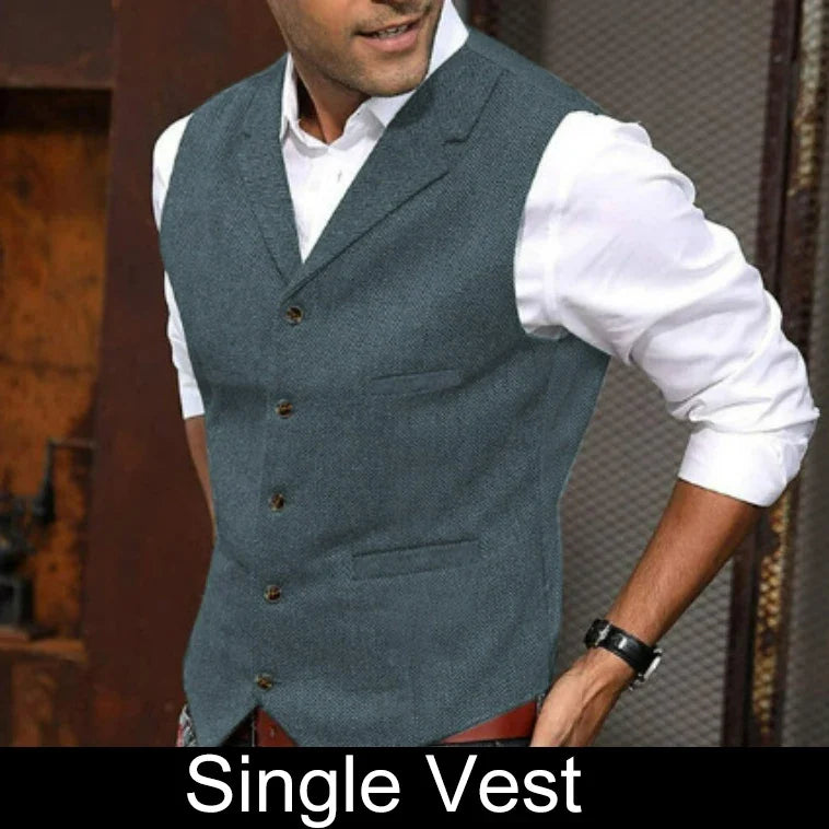 Business Suit Vest Man British Retro V-neck Male Vest Slim Solid Color Single-breasted Workwear Casual Men Waistcoat