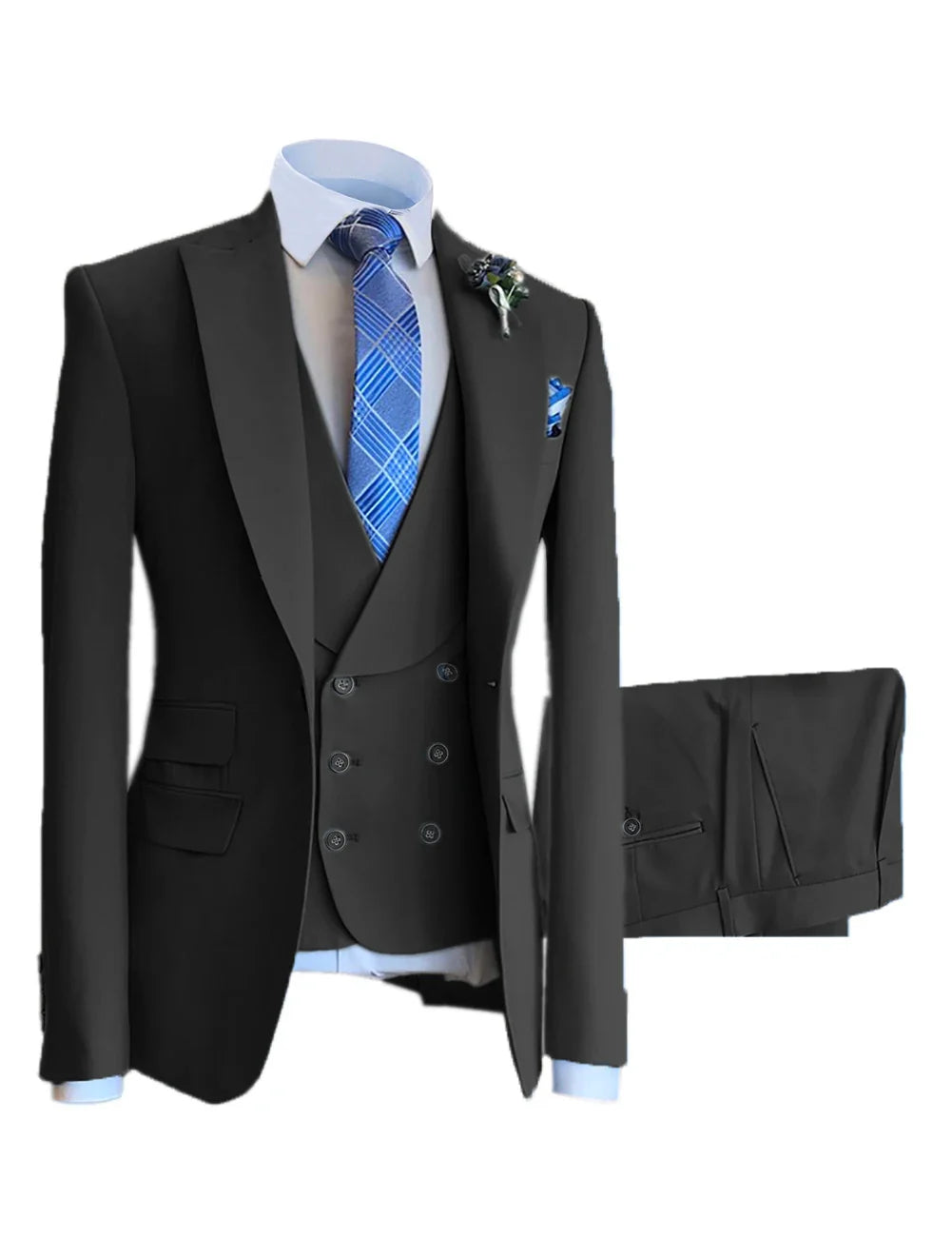 Men Suits Slim Fit Shawl Lapel Wool Tweed Prom Grey Formal Tuxedos Wedding Groomsmen Brown 3 Pieces (Blazer+Vest+Pants)