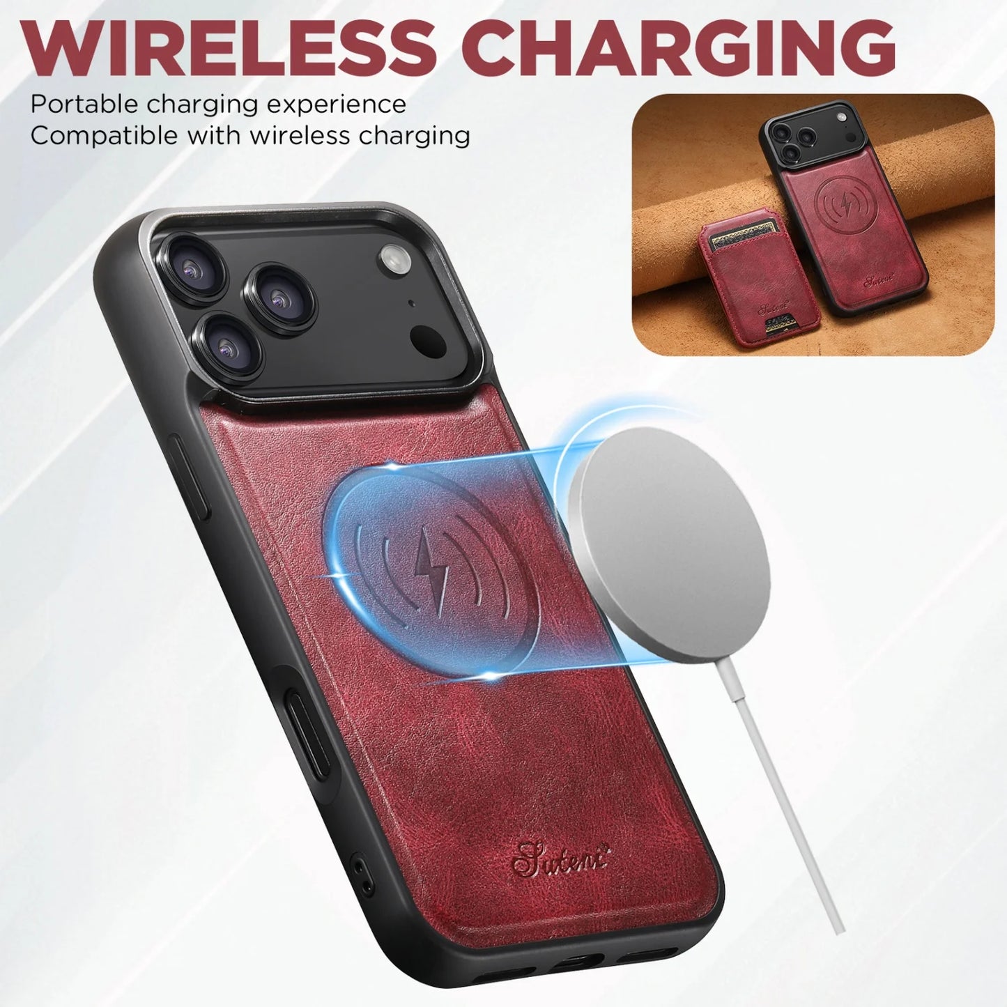 لجراب iPhone 17 Air/16E/15/14/12/13 Promax Plus اثنين في واحد، تغطية كاملة من مادة TPU مع حامل بطاقات وإدخال بطاقة مغناطيسية وجراب جلد