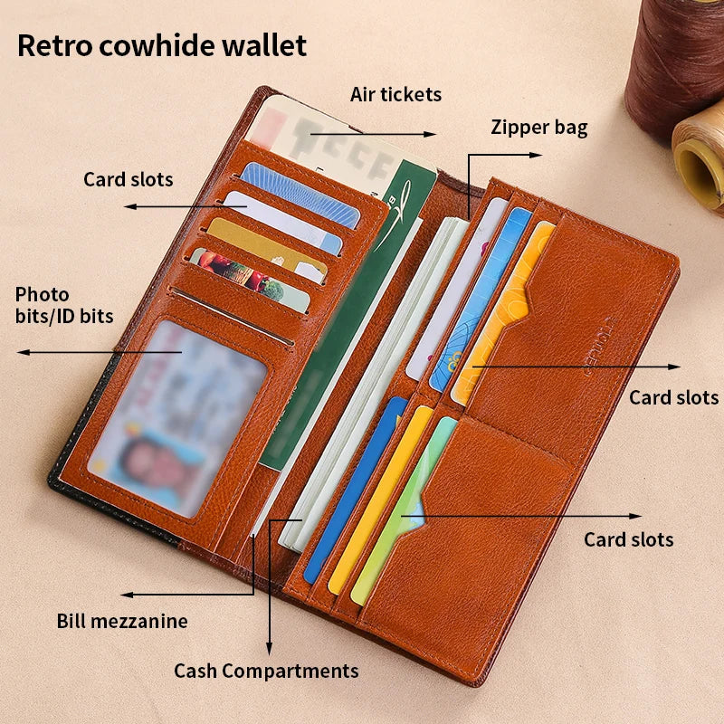 Wallet men's genuine leather new wallet long card bag storage silver foreskin clip hand-held bag gift