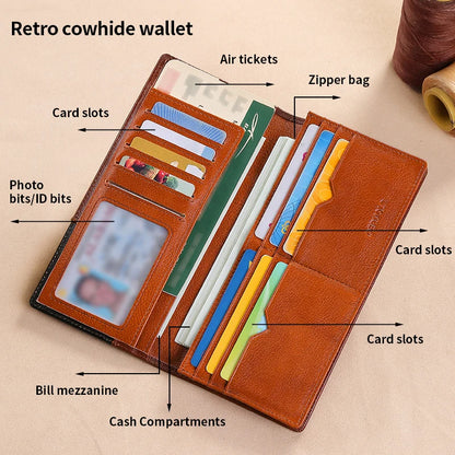 Wallet men's genuine leather new wallet long card bag storage silver foreskin clip hand-held bag gift