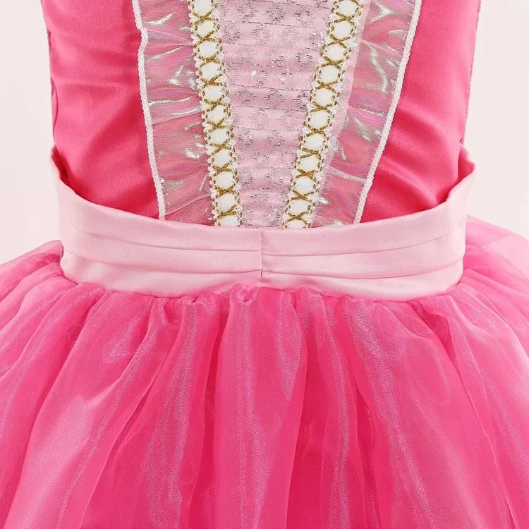Sleeping Beauty Aurora Princess Dress Cosplay Off Shoulder Kids Gifts Fancy Halloween Party Girl Baby Lace Dress Set