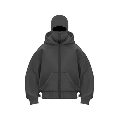 women's Men's and Balaclava Y2K Gothic Harajuku winter new item double hooded sweatshirt men's hooded mask zipper sportswear