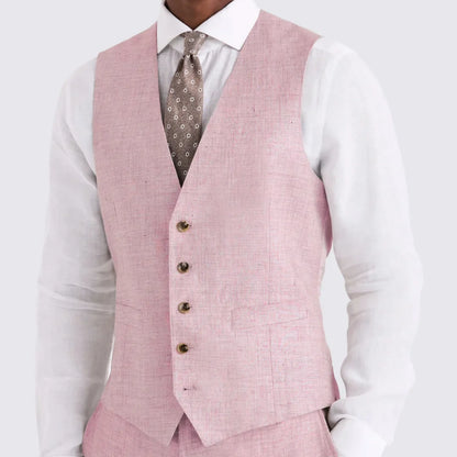 Men Vest Ivory Linen Single Button V Neck Breathable Cool Waistcoat For Business Work Banquet Office Casual Daily Men Suit Vest