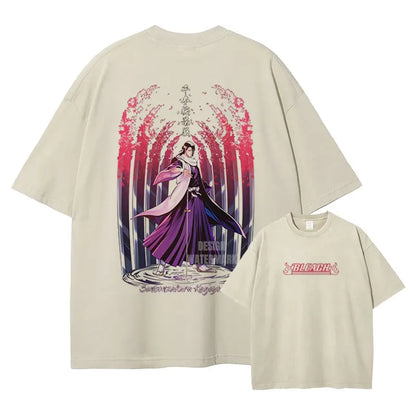 Japan Anime Bleach Aizen Sousuke Graphic Tee Men Oversized Washed Tshirts Manga Casual T Shirt Harajuku Male Cotton T-shirt