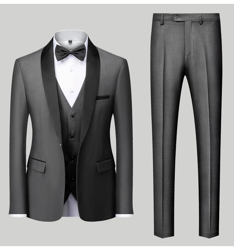 M-6XL Men's Casual Business Have Smoking Suit High End Brand Boutique Fashion Blazer Vest Pants Groom Wedding Dress Party Suit