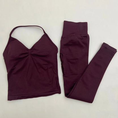 Yoga Longline Strappy Top Leggings Set Women's Backless Camisole Built-In bra Vest High-Waisted Hip Lift Gym Shorts Sports Set