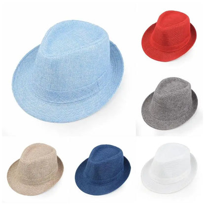 New Summer Linen Fedora Jazz Hat British Style Unisex Straw Hat Beach Sun Hat Sun Protection Korean Style Sun Hat