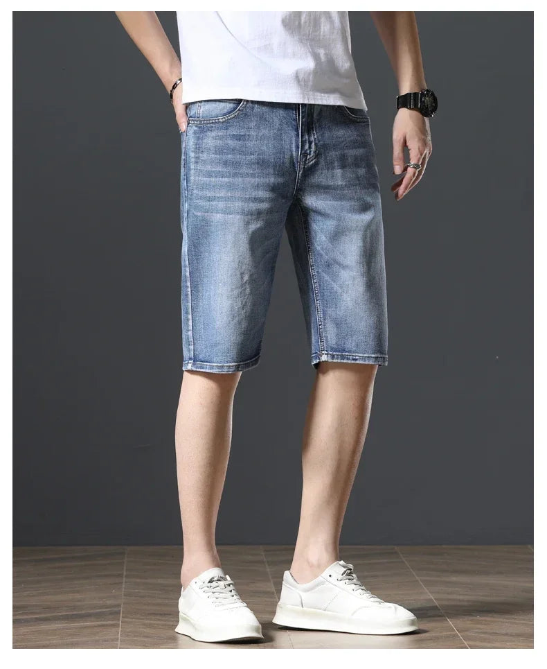 2025 Summer Brand Stretch Thin Bermuda Masculina Cotton Denim Jeans Jorts Men Knee Length Soft Ropa Hombre Shorts