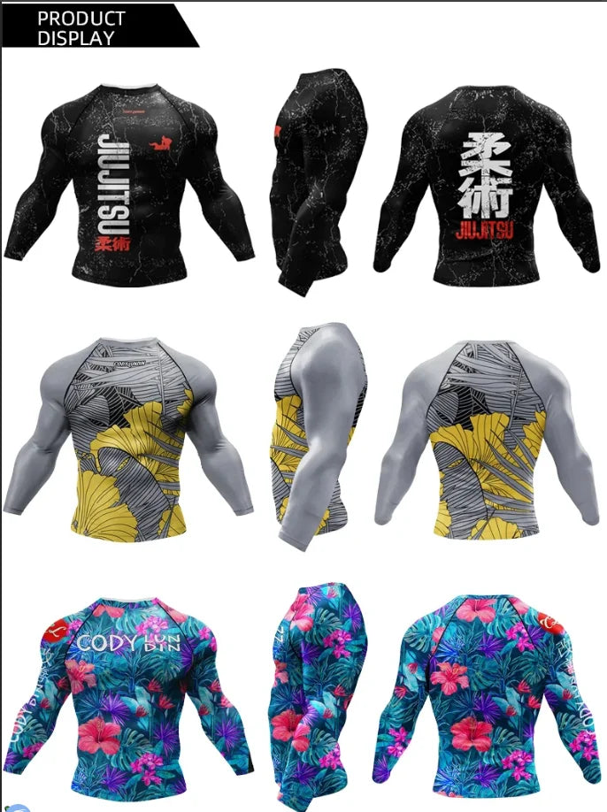 Cody Lundin Wrestling Compression T Shirt Men Full Subliamtion Brazilian Jiu-Jitsu MMA Shor Sleeve Rashguard With Anti Rubber