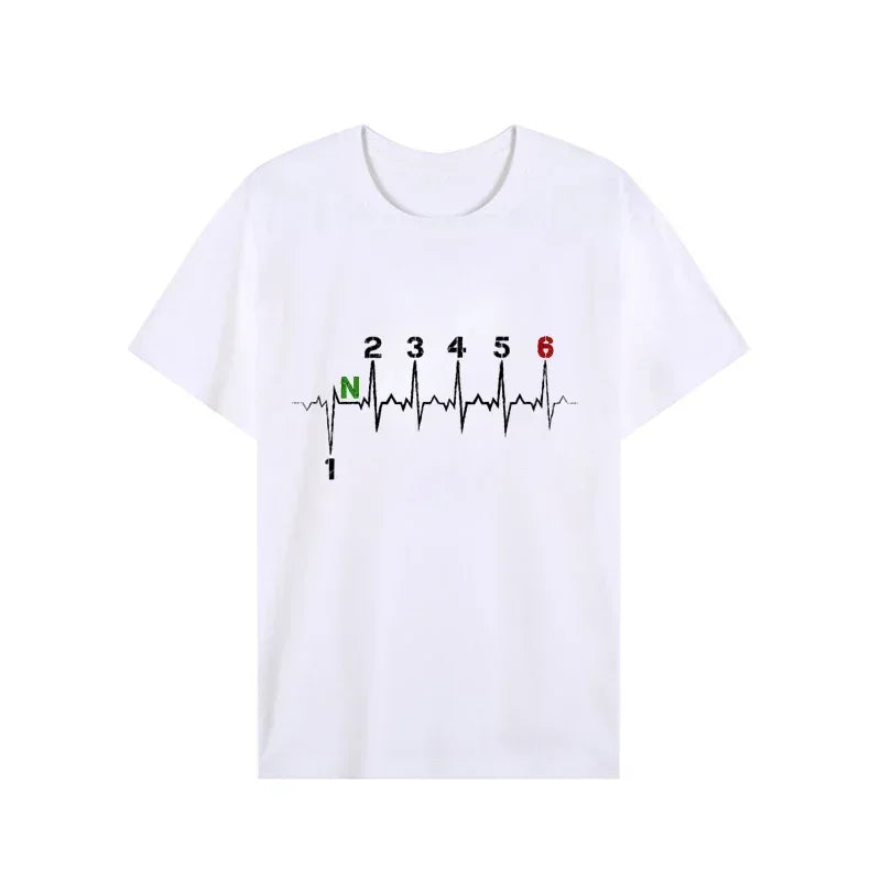 Men Brand T-shirts Motorcycle Gear Shift 1n23456 Heartbeat Ekg Pulse Print T Shirt Men Teeshirt Tshirt Short Sleeve T Shirts Men