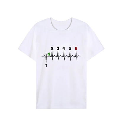 Men Brand T-shirts Motorcycle Gear Shift 1n23456 Heartbeat Ekg Pulse Print T Shirt Men Teeshirt Tshirt Short Sleeve T Shirts Men