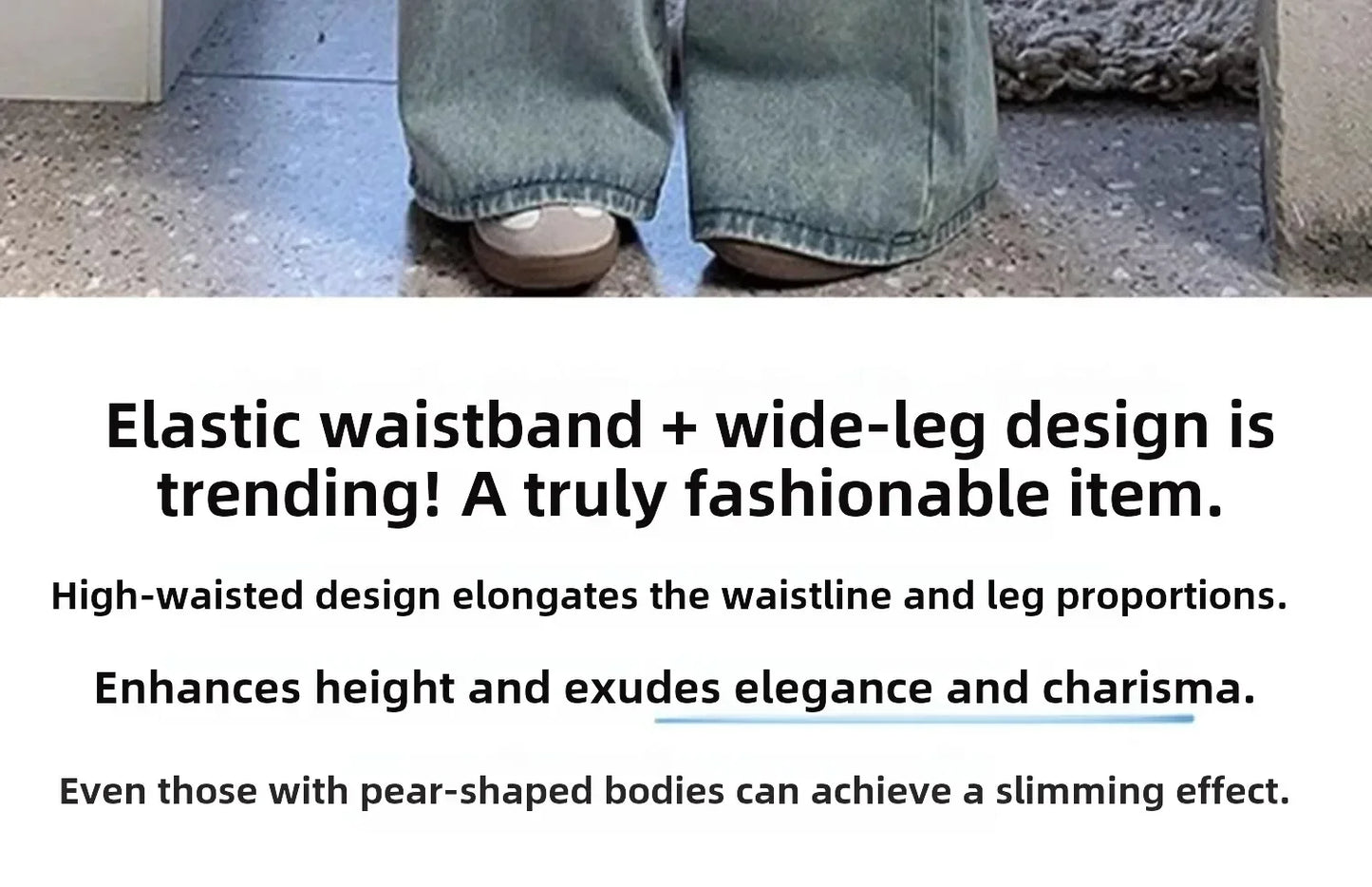 Elastic Waist High Waist Wide Leg Jeans for Women Loose Straight Blue Long Denim Pants Female Fashion Streetwear Jeans